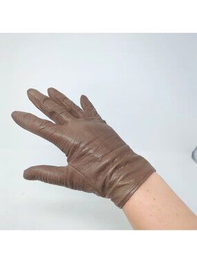 Vintage 60s Brown Leather Gloves 7 Wrist France